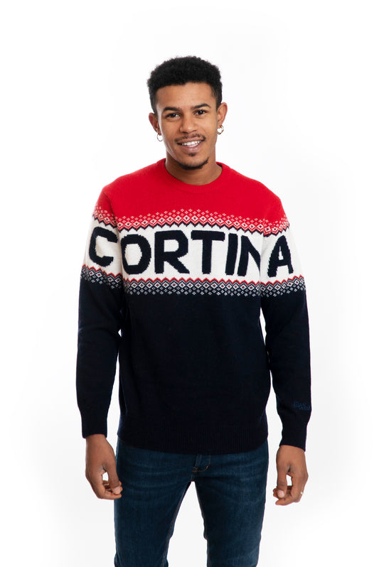 Maglione Blu e Rosso in Misto Lana Cortina