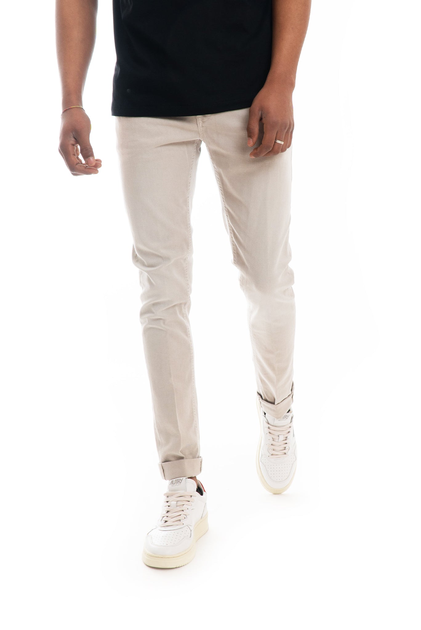 pantaloni beige bull stretch dondup saldi, fronte