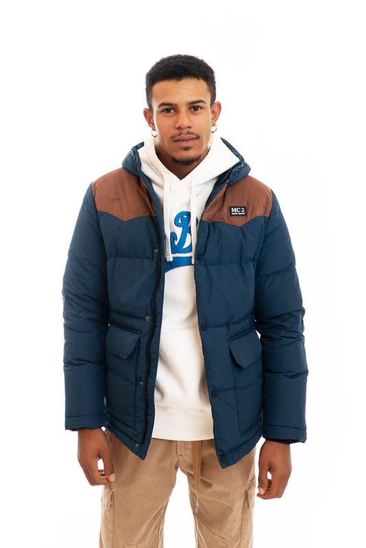 Giubbotto Blu con Dettaglio Suede